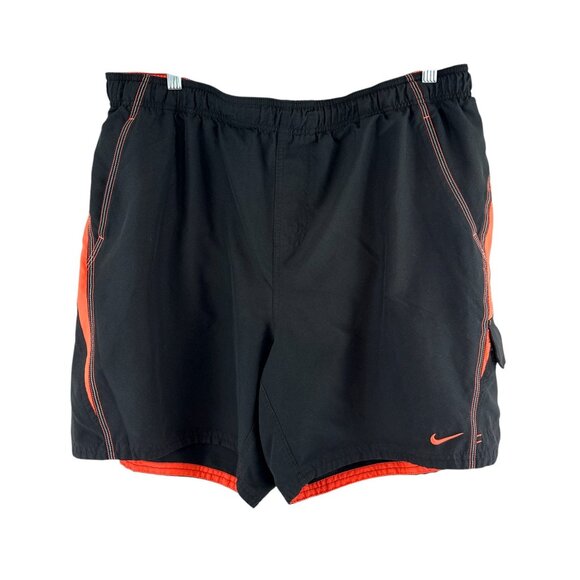 Nike Men's Black Orange Swim Trunks Size XXL Drawstring Board Shorts Pockets - Picture 2 of 9